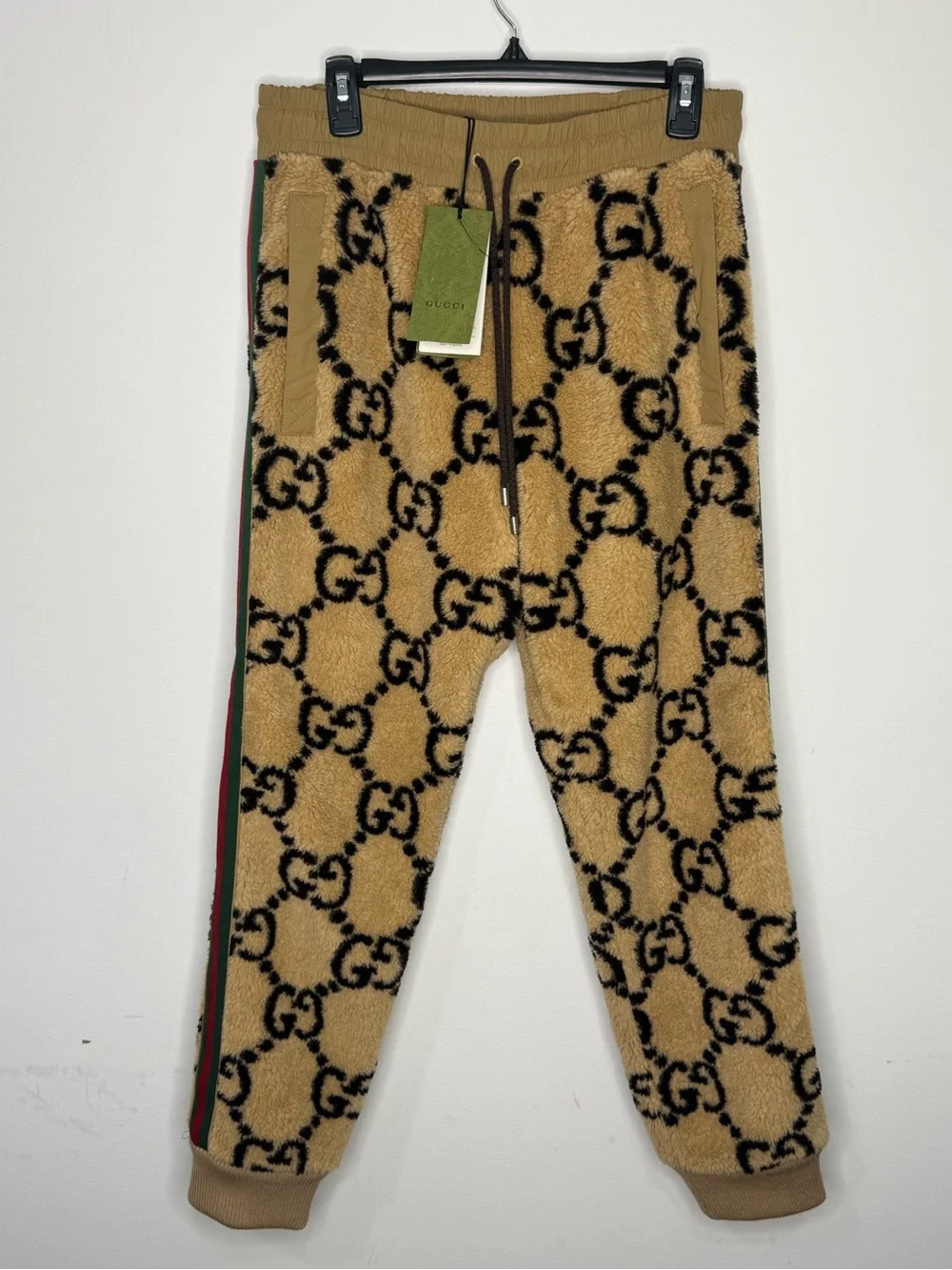 Gucci GG Jacquard Jogging Pants Wool Beige Ebony Striped Men’s Large